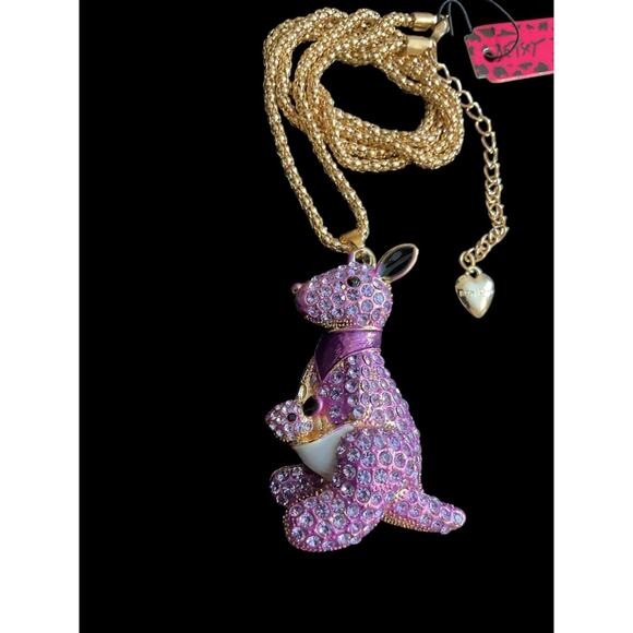 Betsey Johnson Purple Kangaroo +Joey in Pouch Rhinestone Crystal Necklace- NWT - Picture 1 of 4
